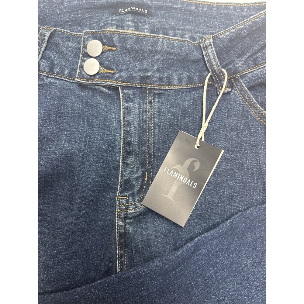 Flamingals Womens Wide Leg Jeans Dark Wash Double Button Stretch Denim Size M - Picture 3 of 10